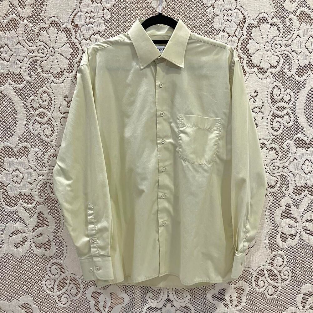 Hugo Boss Men's Button-Down Long-Sleeve Pale Yellow-Green Cotton Shirt | Size L